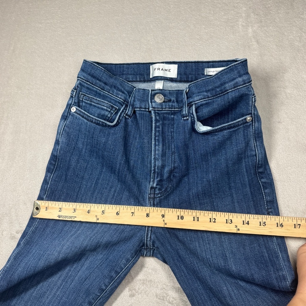 Frame Le High Straight Cropped Thunderstorm Zip Fly Denim Blue Jeans Size 27 - Picture 7 of 16